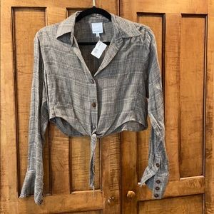 Plaid button up crop top